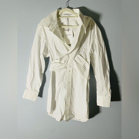 NWT $495 Alexander wang CROSS DRAPE SHIRTDRESS IN COMPACT COTTON - Picture 6 of 14